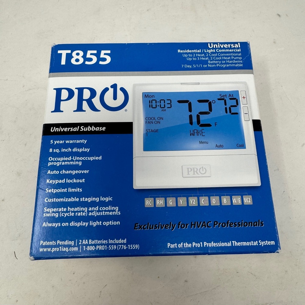 Pro1 IAQ T855 Universal‎ Digital Thermostat 3H/2C Programmable White